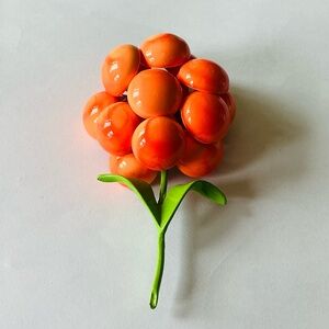 Vintage Large Orange Cluster Brooch with Green Stem